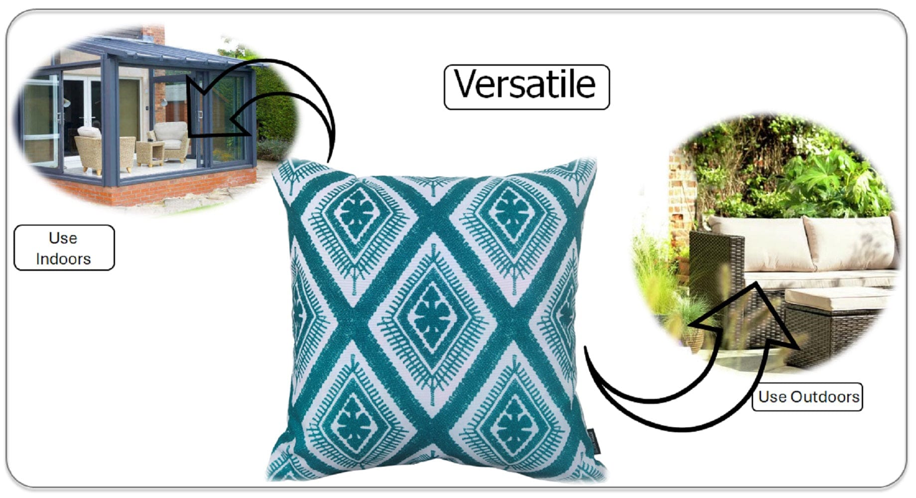 OLIVIA ROCCO Meze Teal Waterproof Cushion Covers 43 x 43 cm Reversible Breathable Indoor Outdoor Decorative Cover for Patio Garden Sofa Bed Chair