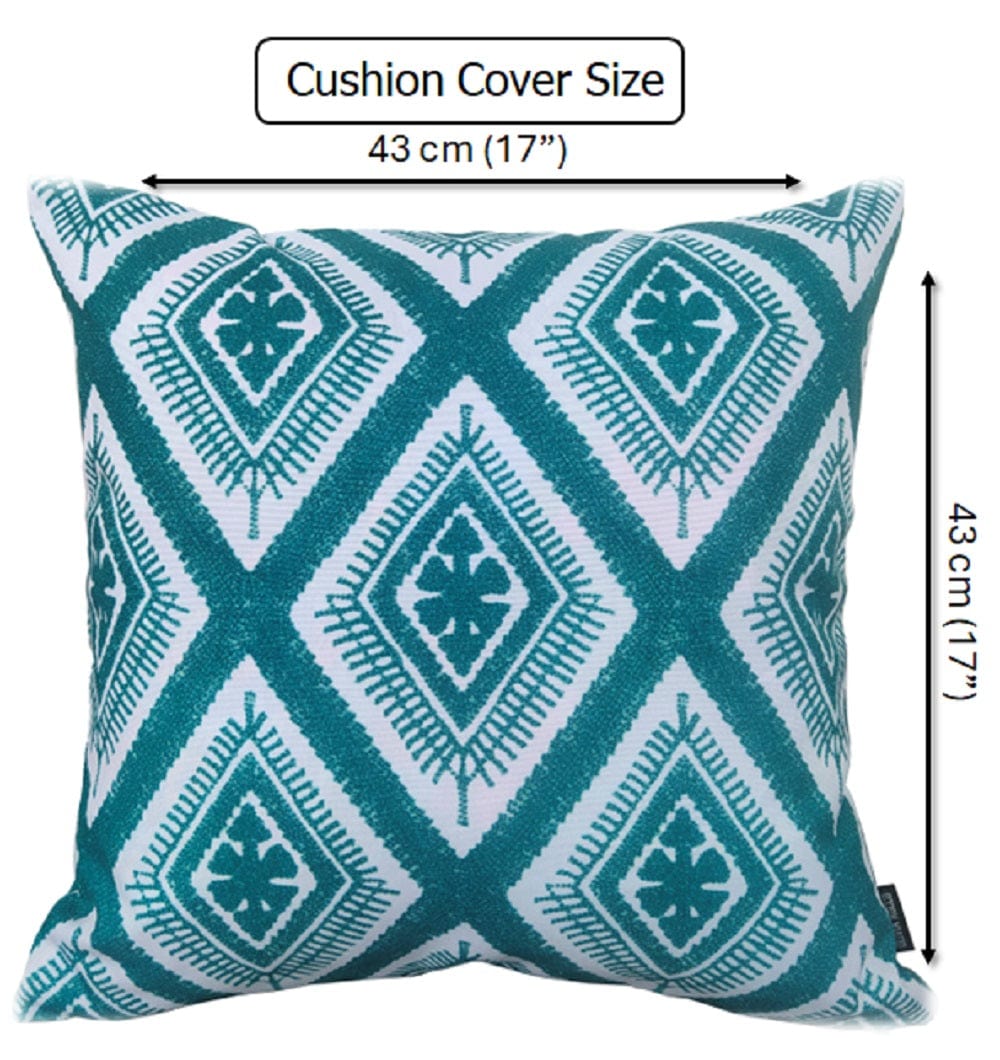 OLIVIA ROCCO Meze Teal Waterproof Cushion Covers 43 x 43 cm Reversible Breathable Indoor Outdoor Decorative Cover for Patio Garden Sofa Bed Chair
