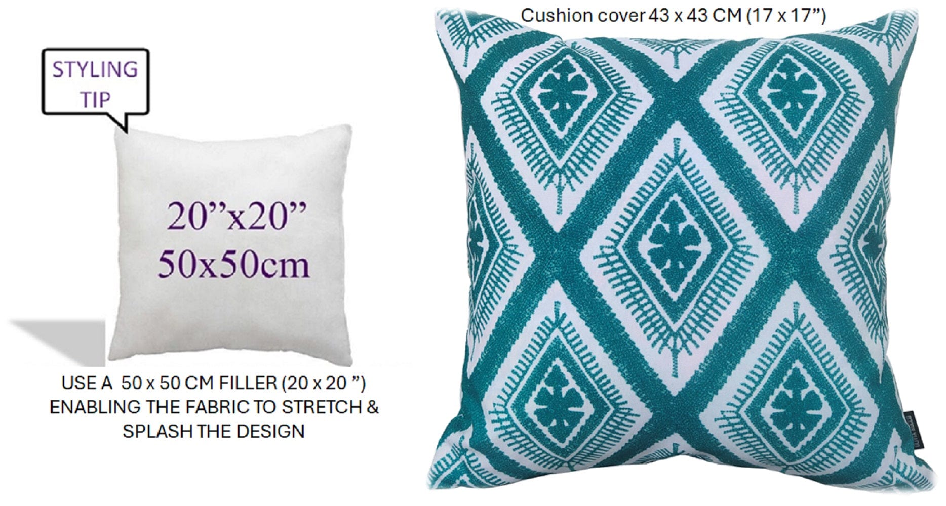 OLIVIA ROCCO Meze Teal Waterproof Cushion Covers 43 x 43 cm Reversible Breathable Indoor Outdoor Decorative Cover for Patio Garden Sofa Bed Chair