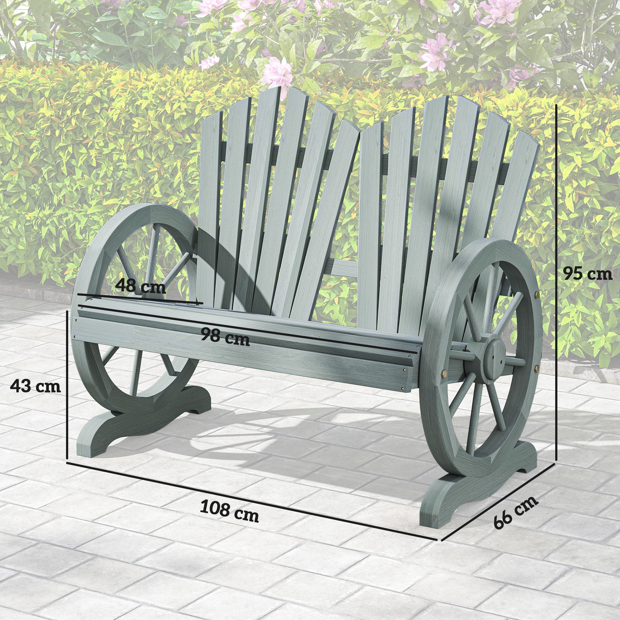 Outsunny 2 Seater Garden Bench w/ Wheel-Shaped Armrests Grey