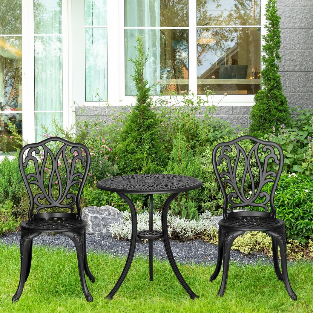 Outsunny 3 Piece Patio Bistro Set Outdoor Table Set with Umbrella Hole
