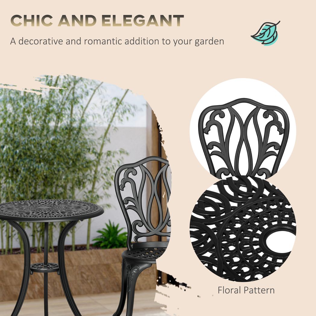 Outsunny 3 Piece Patio Bistro Set Outdoor Table Set with Umbrella Hole