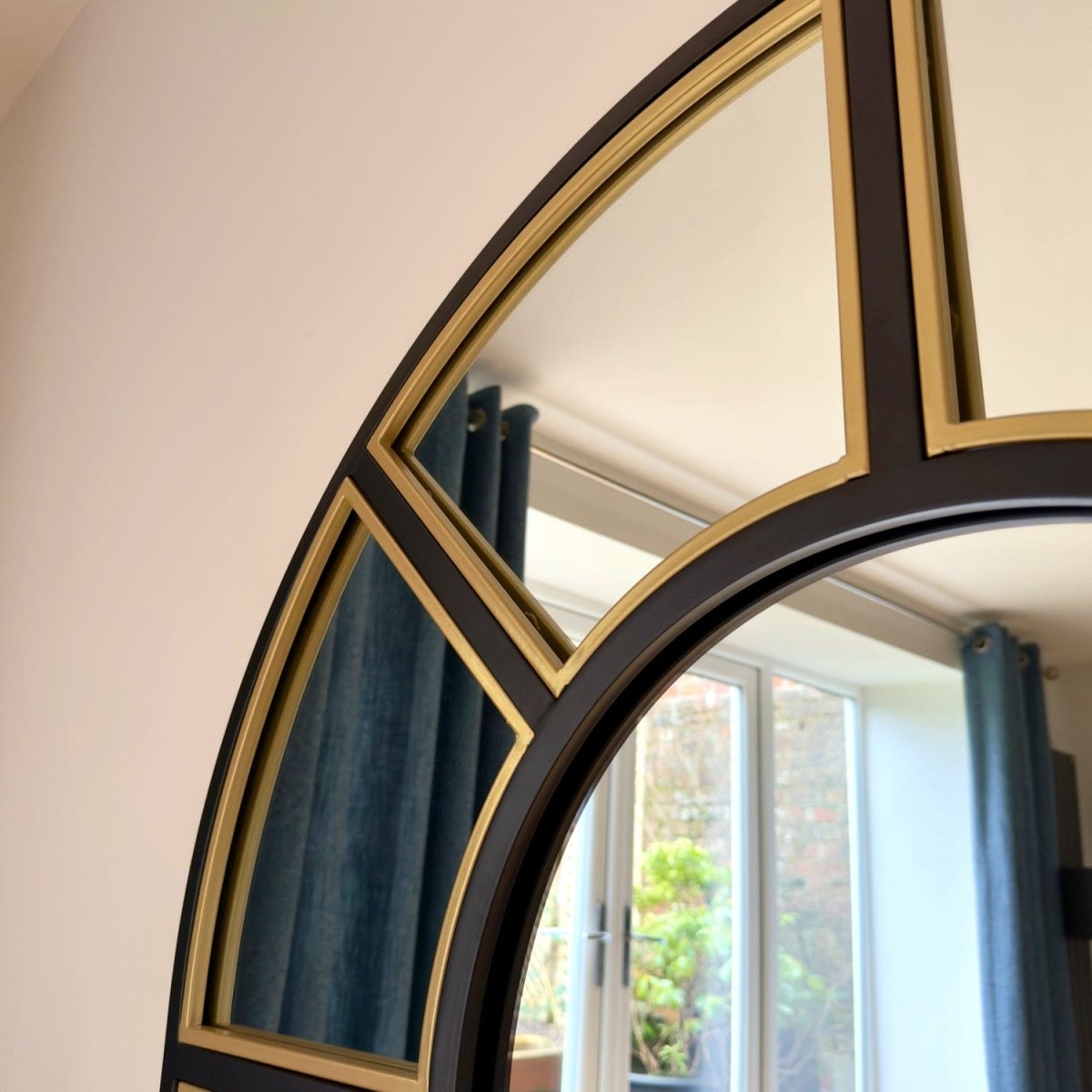 Mio - Full Length Black & Gold Metal Arched Window Mirror - 180cm x 105cm. - Zestio