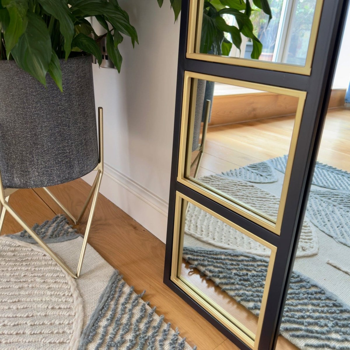 Mio - Full Length Black & Gold Metal Arched Window Mirror - 180cm x 105cm. - Zestio