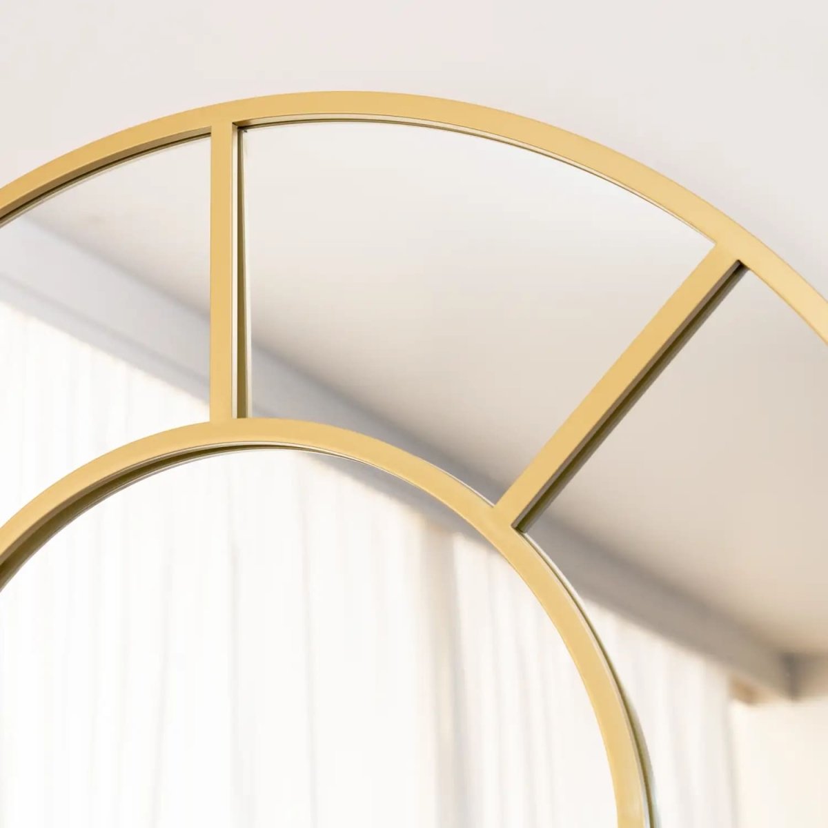 Mio - Full Length Gold Metal Arched Window Mirror - 180cm x 90cm. - Zestio