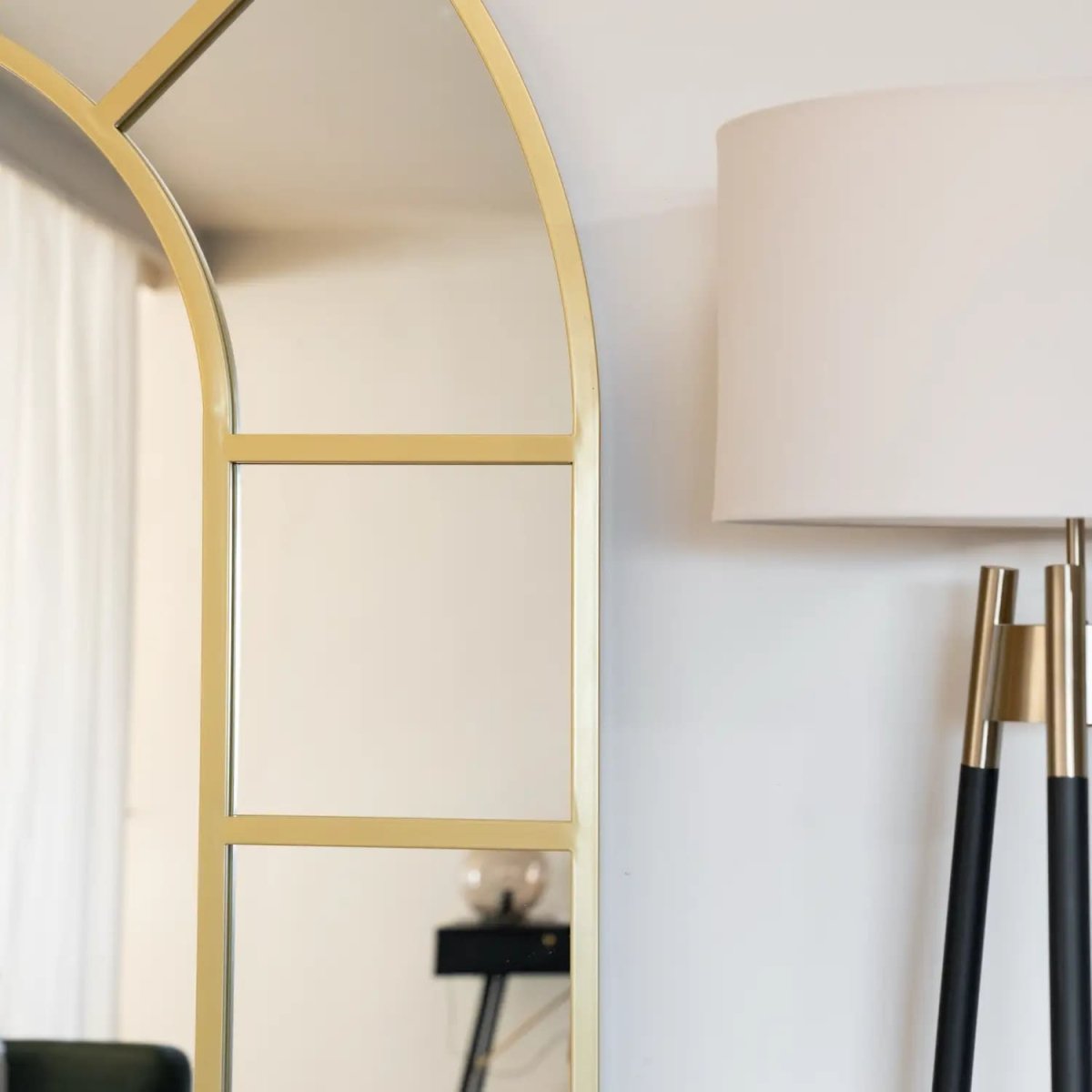 Mio - Full Length Gold Metal Arched Window Mirror - 180cm x 90cm. - Zestio