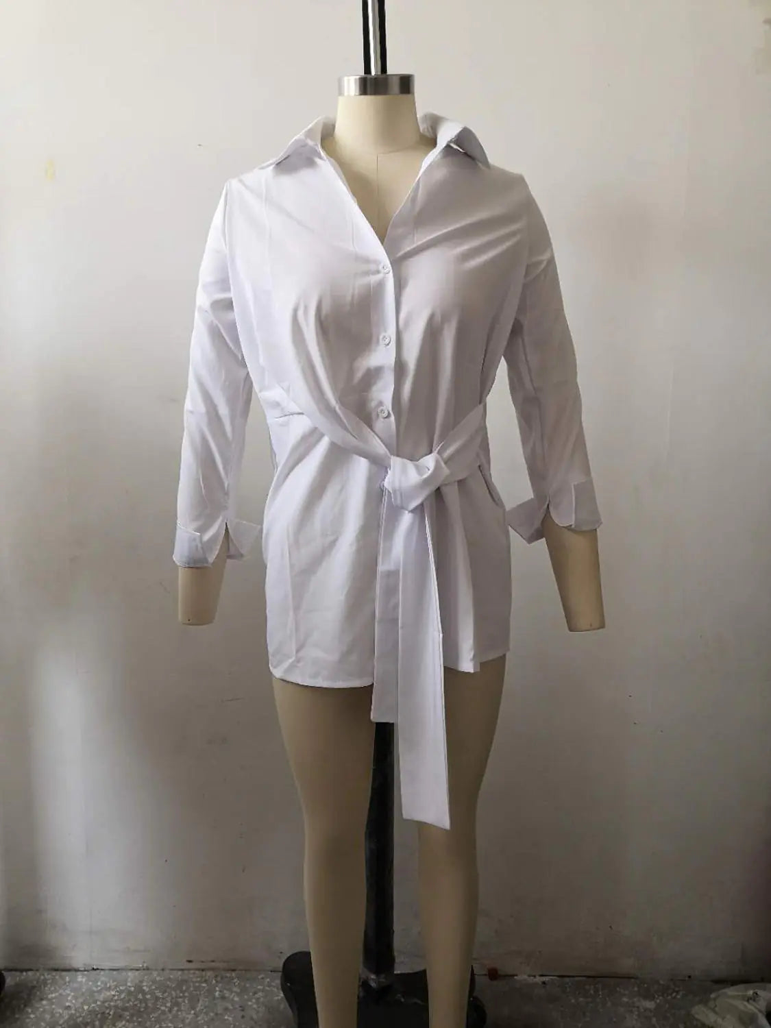 Chic Long Sleeve Ruched Tie Front Blouse for Women - Elegant Office Attire in Black, White, Blue