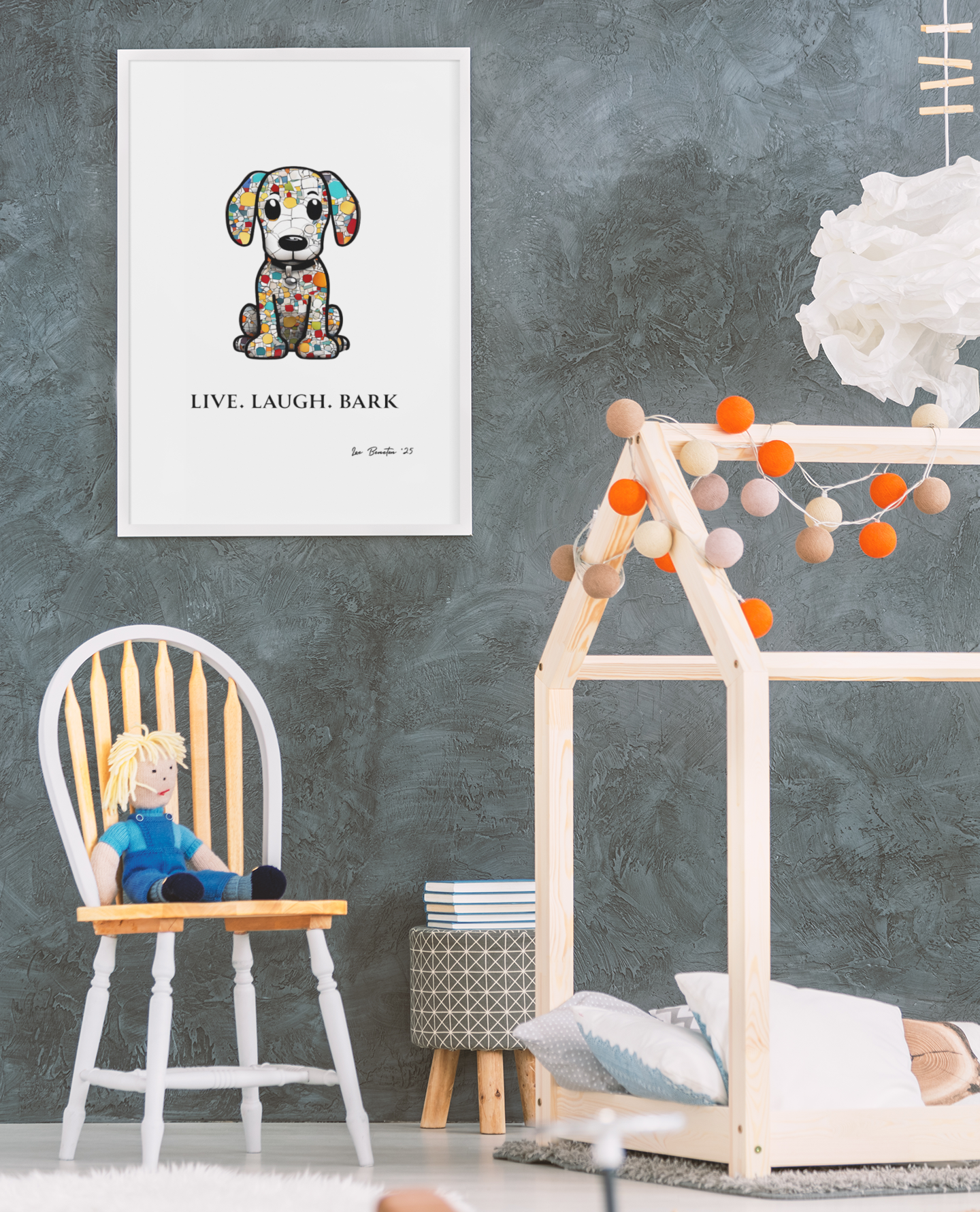 Live Laugh Bark Dog Wall Art – Colourful Mosaic Puppy Print, Funny Pet Quote Poster, Gift for Dog Lovers