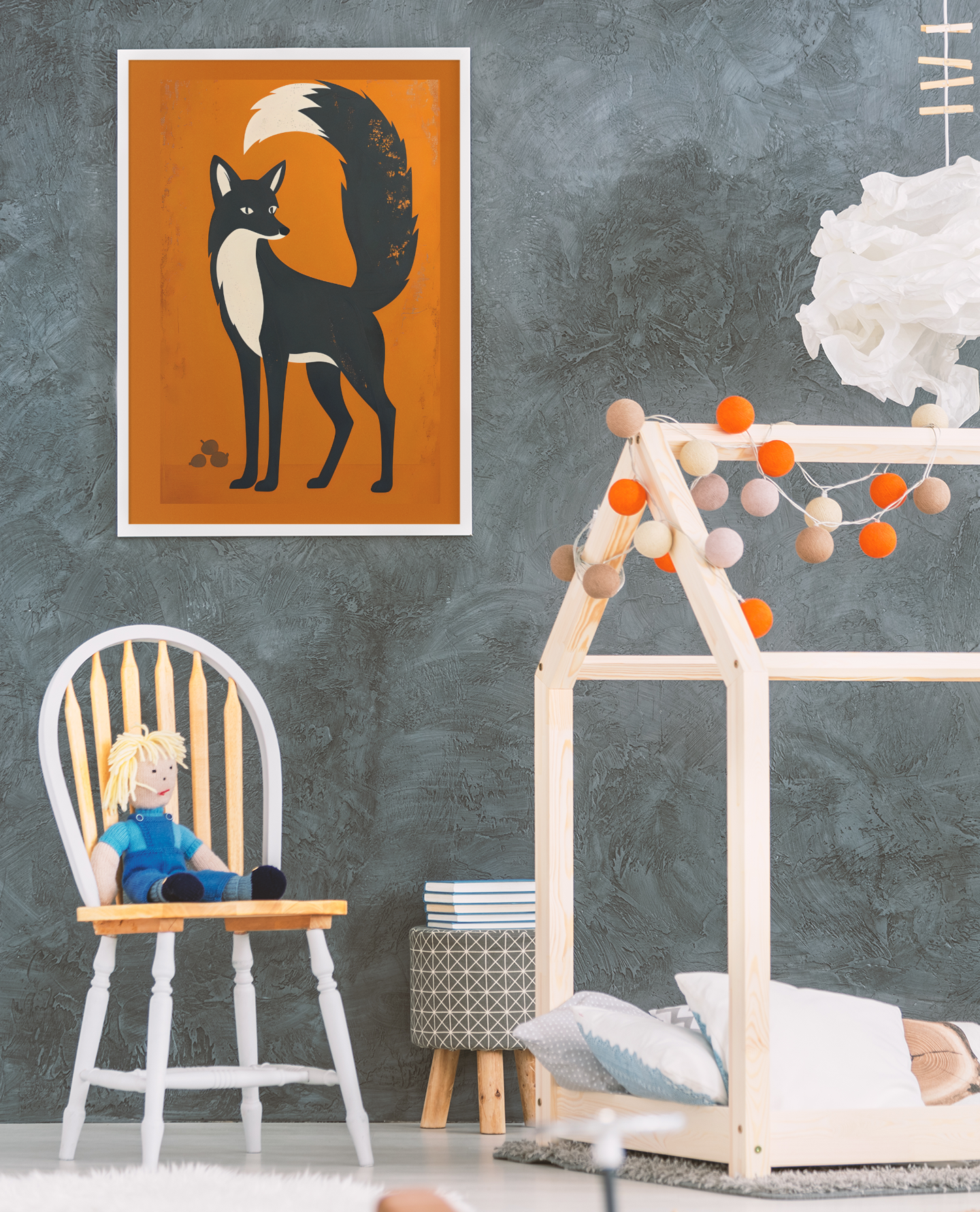 Modern Fox Poster - Scandinavian Woodland Animal Art - Retro Orange Minimalist Print for Home
