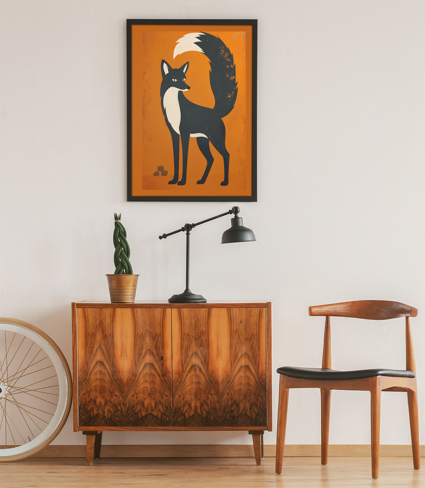 Modern Fox Poster - Scandinavian Woodland Animal Art - Retro Orange Minimalist Print for Home