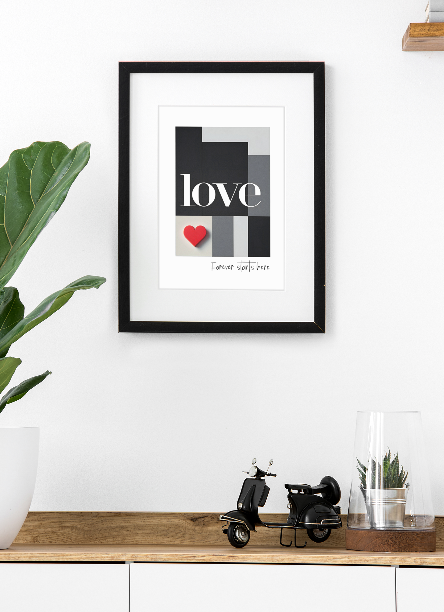 Forever Starts Here Love Poster – Minimalist Romantic Wall Art, Wedding Gift Print, Modern Couple Decor, Anniversary Typography Art