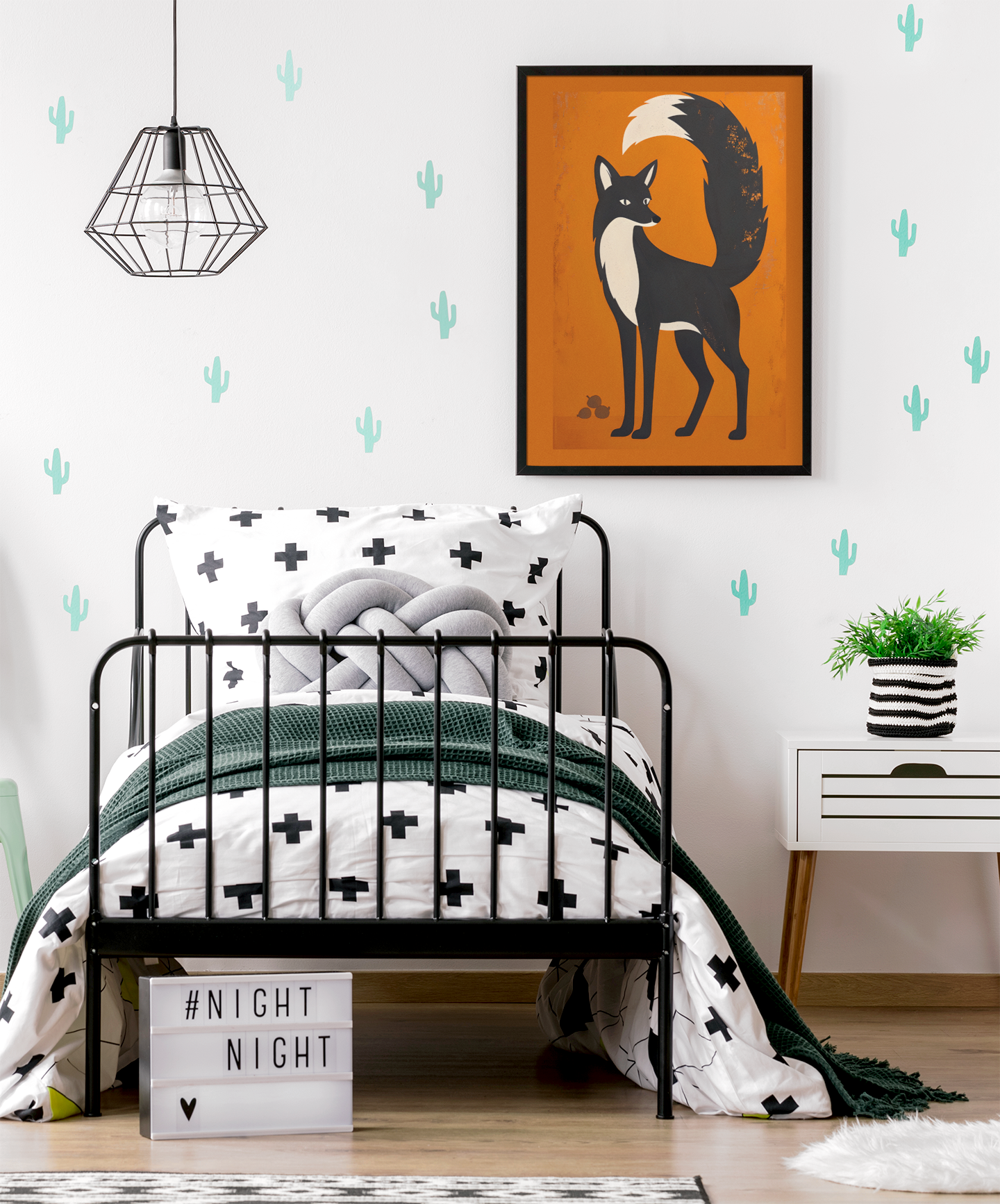 Modern Fox Poster - Scandinavian Woodland Animal Art - Retro Orange Minimalist Print for Home