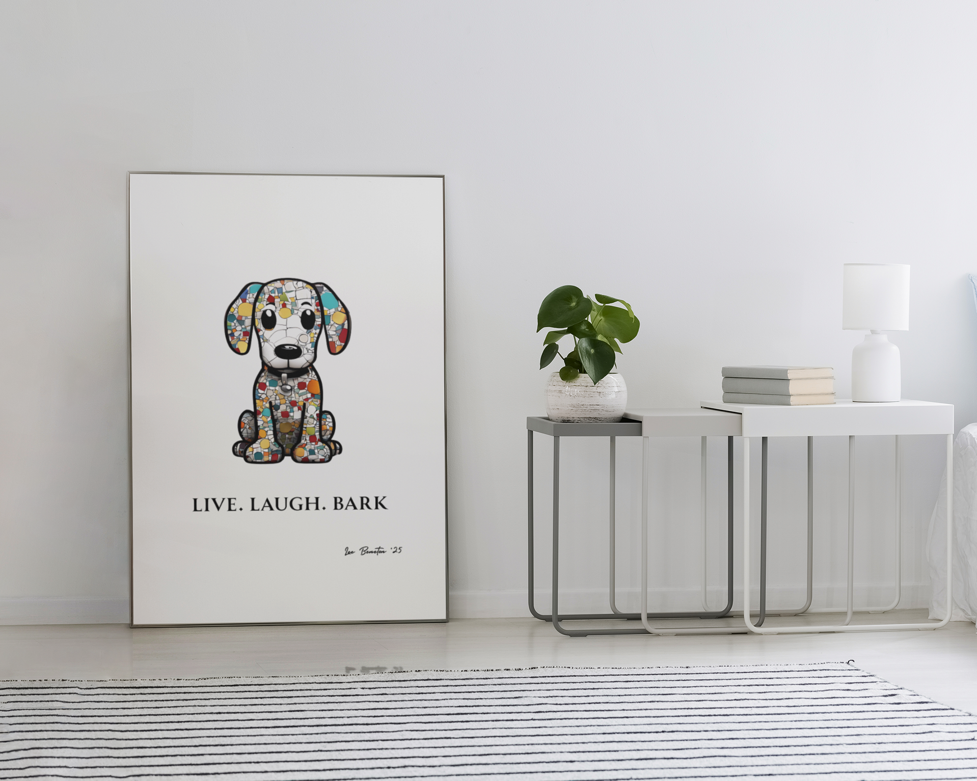 Live Laugh Bark Dog Wall Art – Colourful Mosaic Puppy Print, Funny Pet Quote Poster, Gift for Dog Lovers