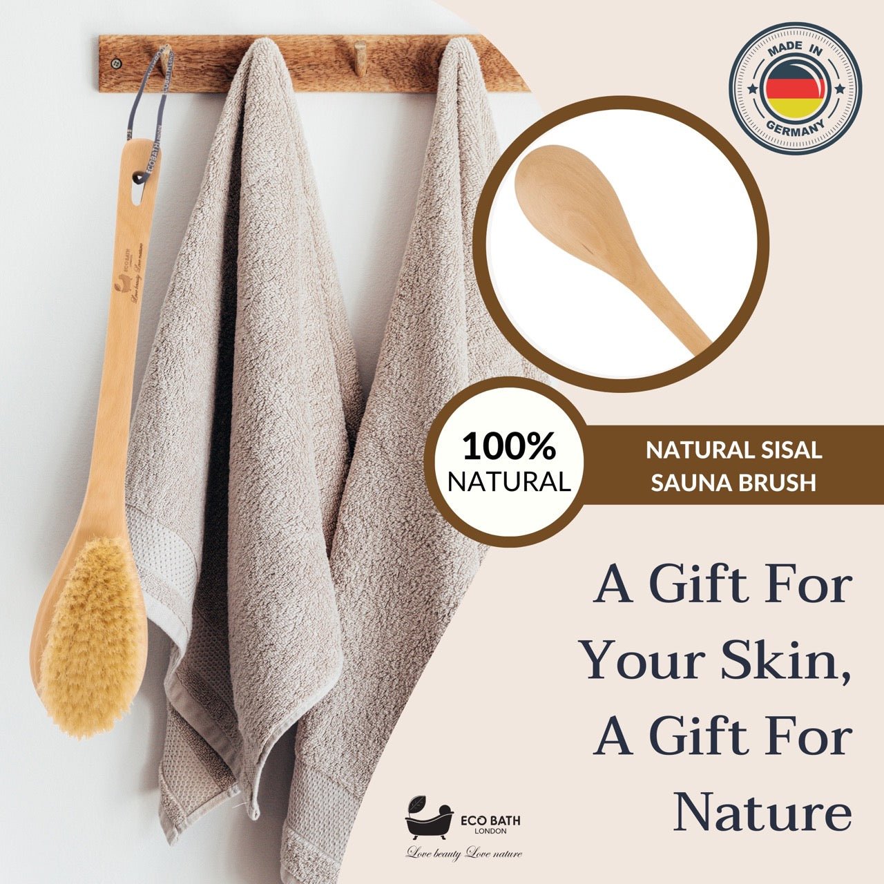 Natural Sisal or Bristle Body Brush for Dry Brushing and Showers
