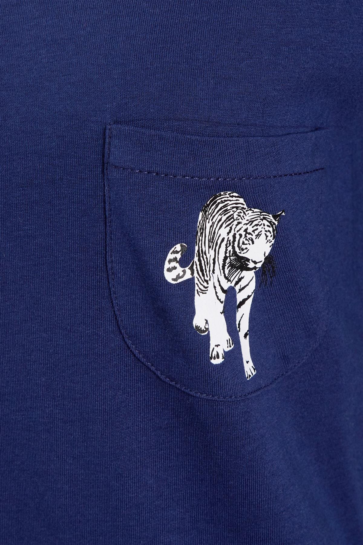 OLIVIA ROCCO Navy Tiger Print Pajama Set For Women 100 Percent Soft Cotton Relaxed Fit Nightwear Multiple Sizes Breathable Jersey Loungewear