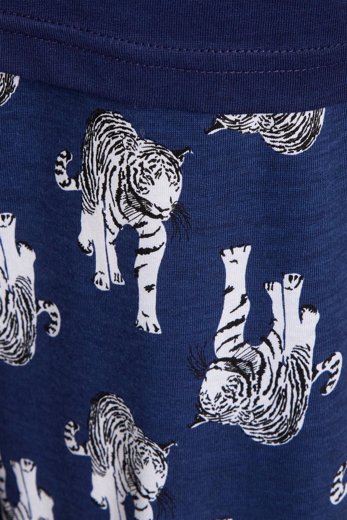 OLIVIA ROCCO Navy Tiger Print Pajama Set For Women 100 Percent Soft Cotton Relaxed Fit Nightwear Multiple Sizes Breathable Jersey Loungewear