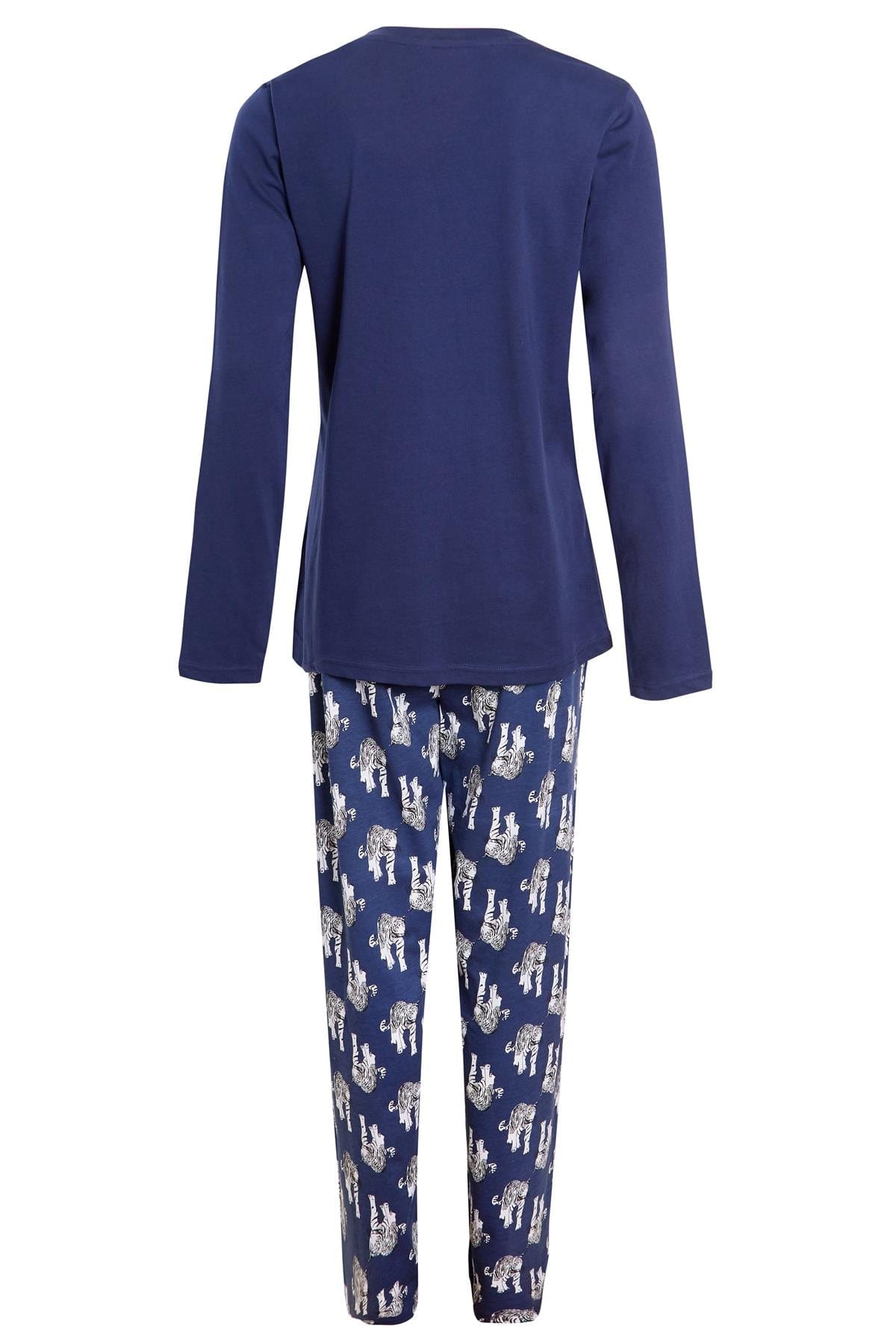 OLIVIA ROCCO Navy Tiger Print Pajama Set For Women 100 Percent Soft Cotton Relaxed Fit Nightwear Multiple Sizes Breathable Jersey Loungewear