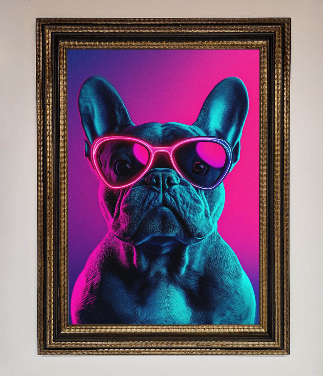 Neon French Bulldog Framed Wall Art - Zestio