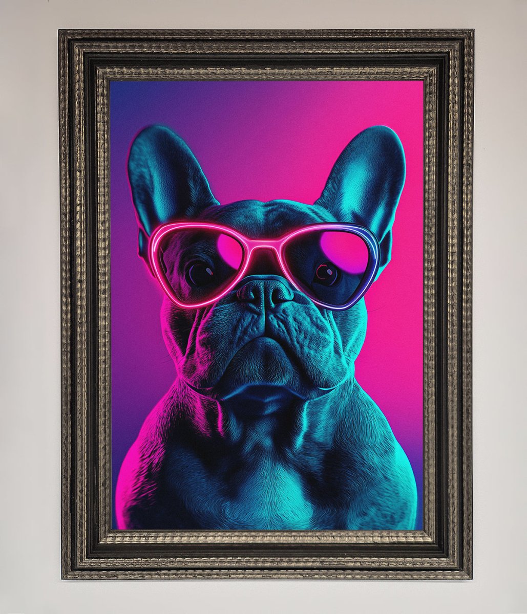 Neon French Bulldog Framed Wall Art - Zestio