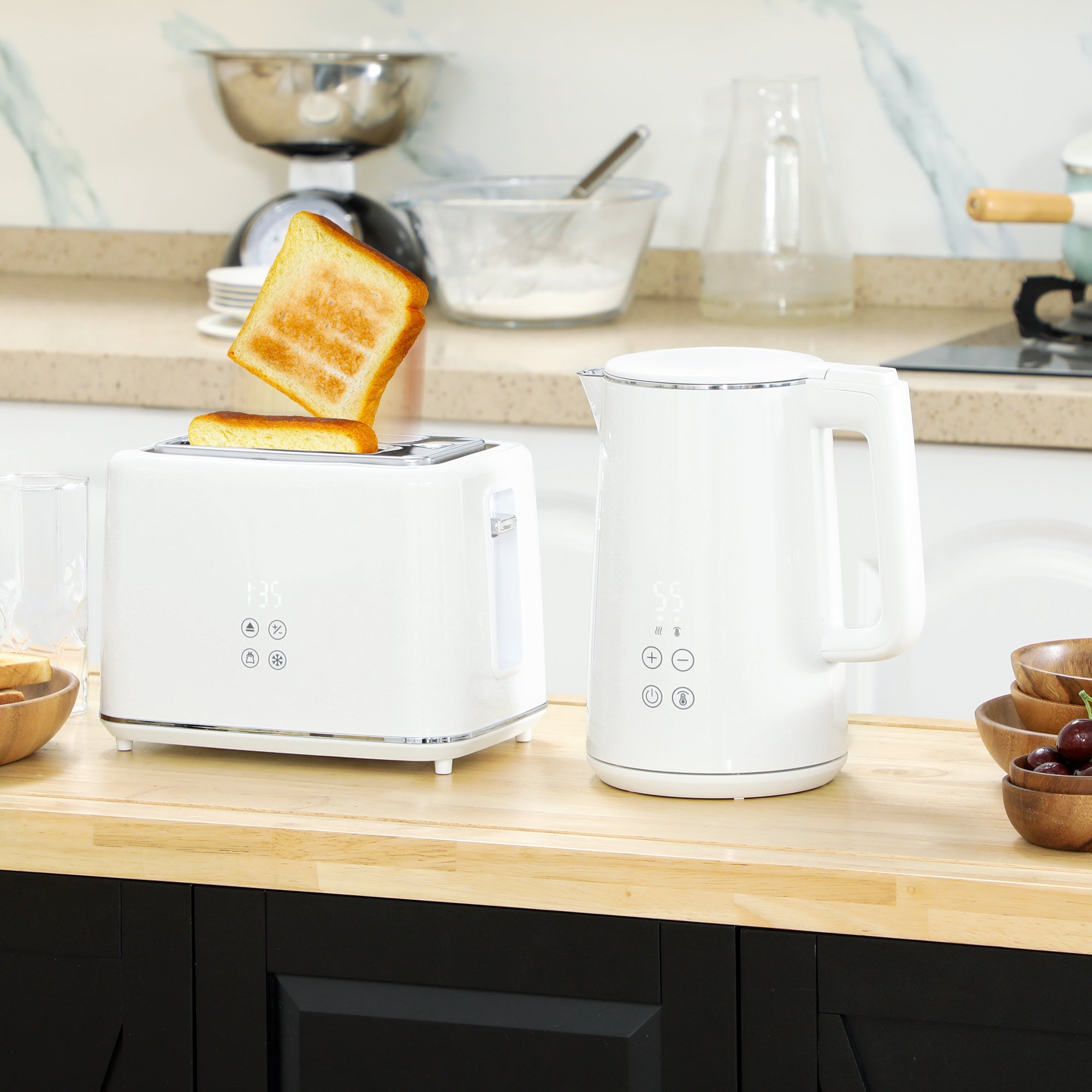 HOMCOM 1.5L 3000W Fast Boil Electric Kettle and 2 Slice Toaster Set