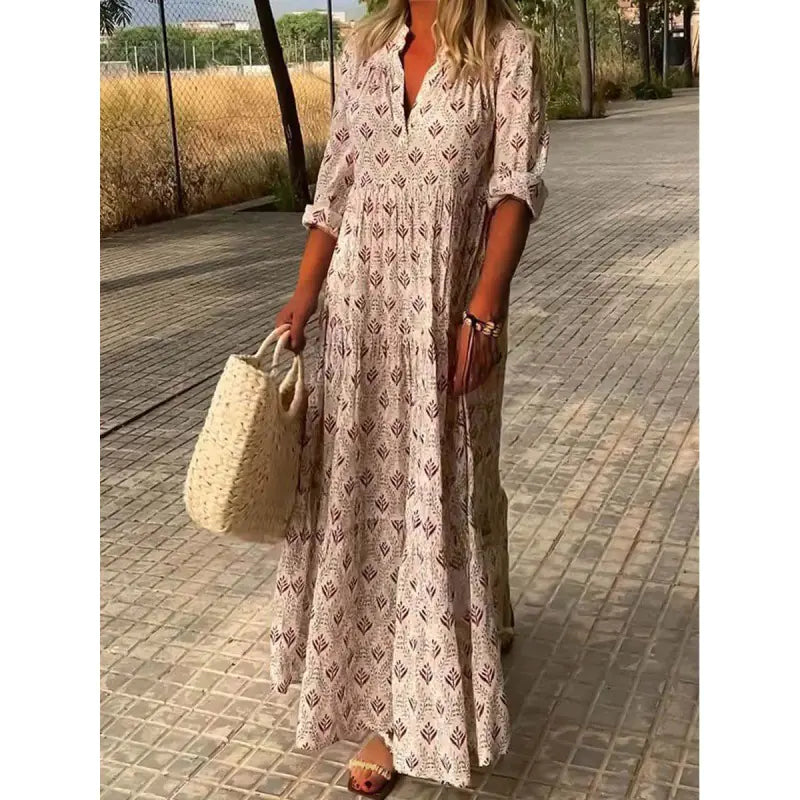 Vintage Loose Fitting Standing Neck Dress