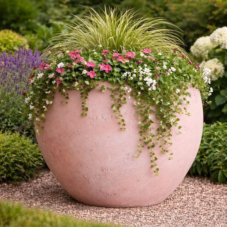 Orbello | Blushstone – 70cm Extra Large Concrete Sphere Planter – 207L Round Plant Pot - Zestio