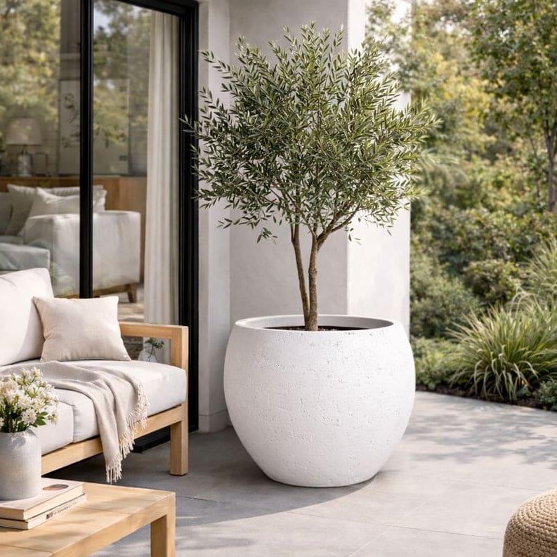 Orbello | White Mist – 70cm Extra Large Concrete Sphere Planter – 207L Round Plant Pot - Zestio