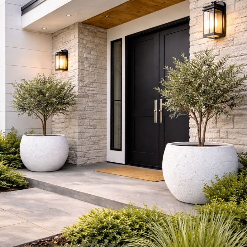 Orbello | White Mist – 70cm Extra Large Concrete Sphere Planter – 207L Round Plant Pot - Zestio