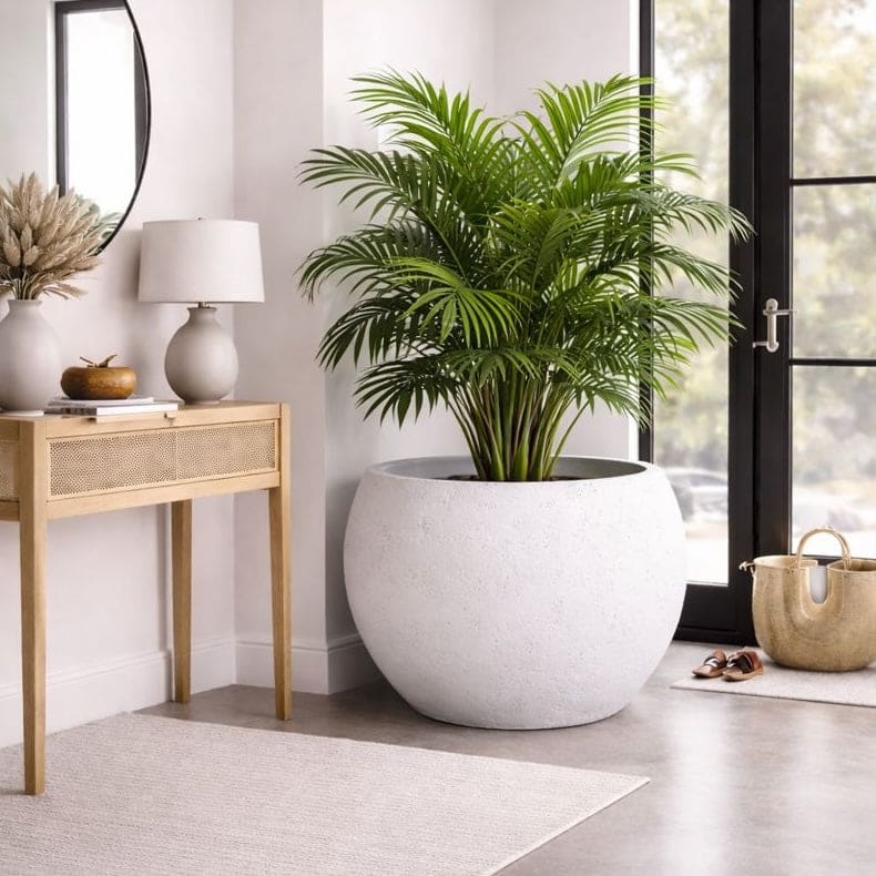 Orbello | White Mist – 70cm Extra Large Concrete Sphere Planter – 207L Round Plant Pot - Zestio