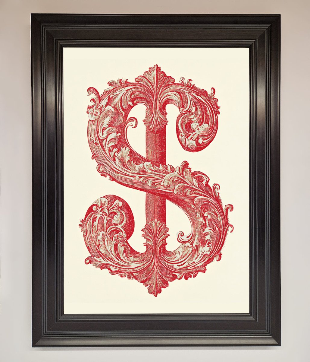 Ornate Dollar Cash Art Framed Print - Zestio