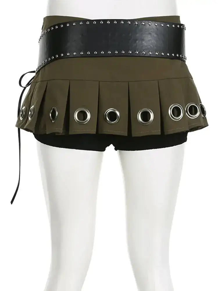 Chic Women's Mini Pleated Skirt with PU Belt - Stylish Flirty Design in Vibrant Colours
