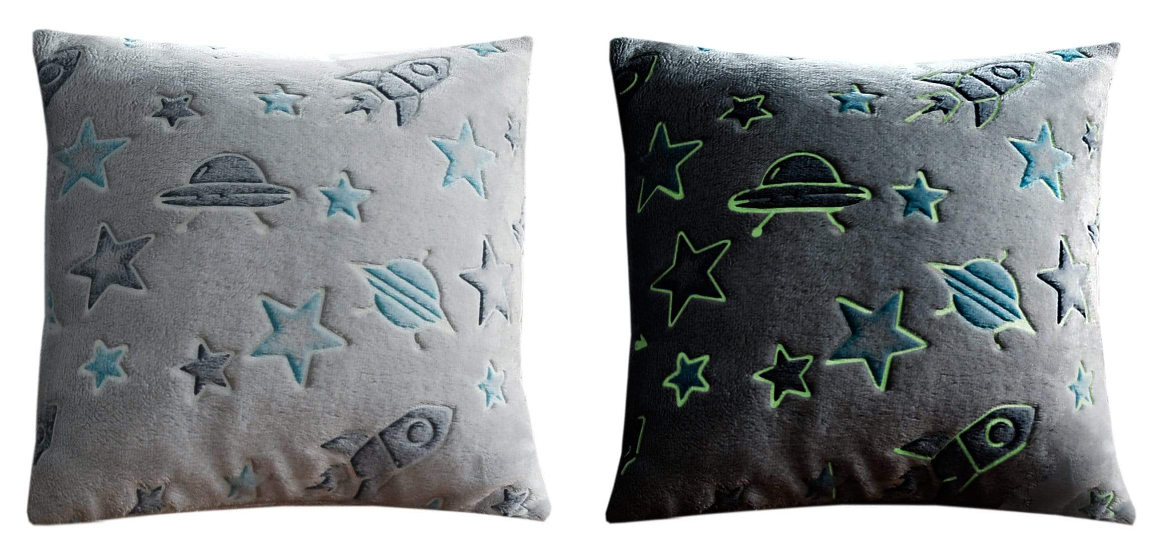 OLIVIA ROCCO Outer Space Glow In The Dark Teddy Fleece Duvet Set For Children With Rocket And Astronaut Design OEKO TEX Certified Winter Bedding