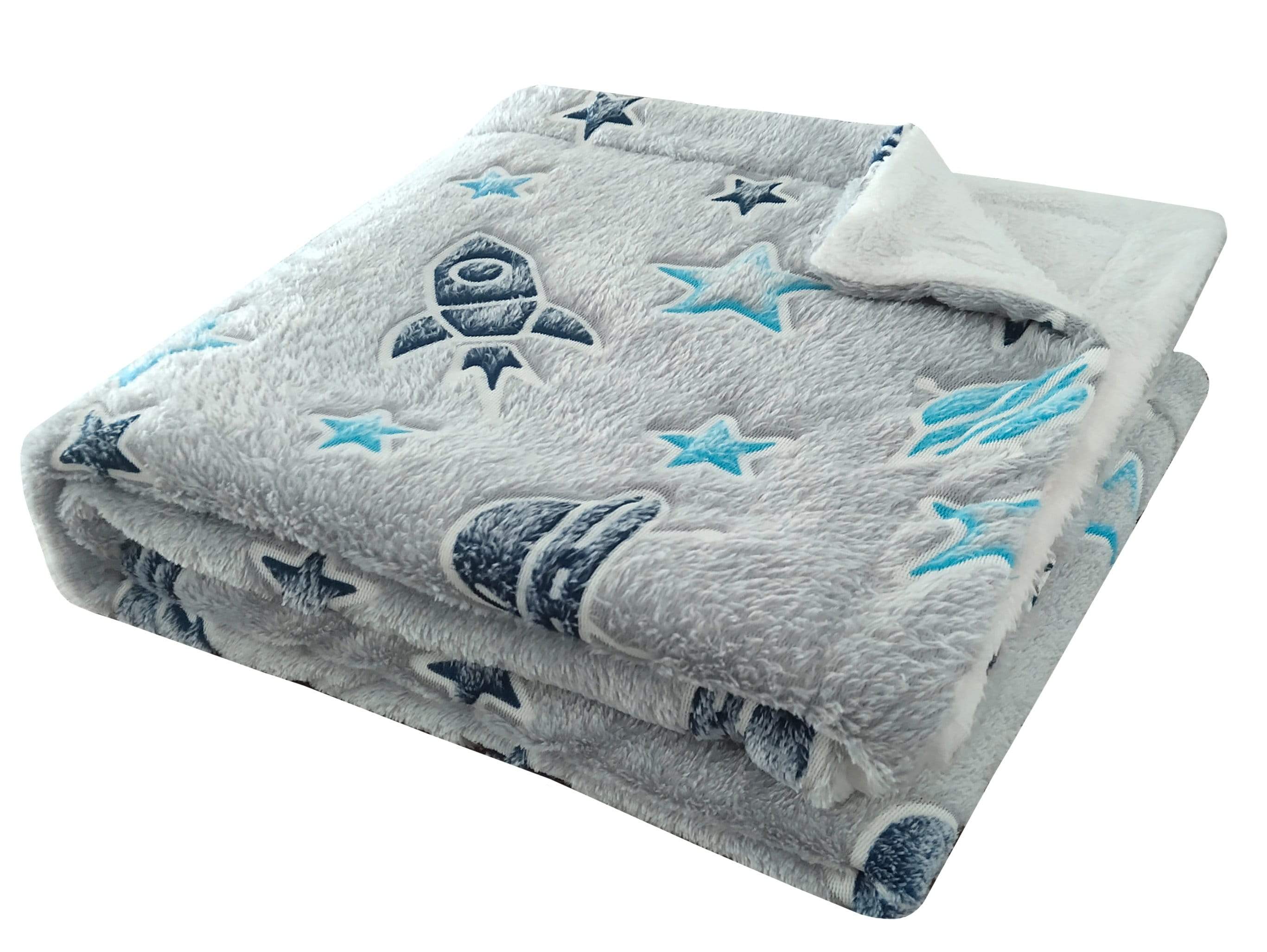 OLIVIA ROCCO Outer Space Glow In The Dark Teddy Fleece Duvet Set For Children With Rocket And Astronaut Design OEKO TEX Certified Winter Bedding