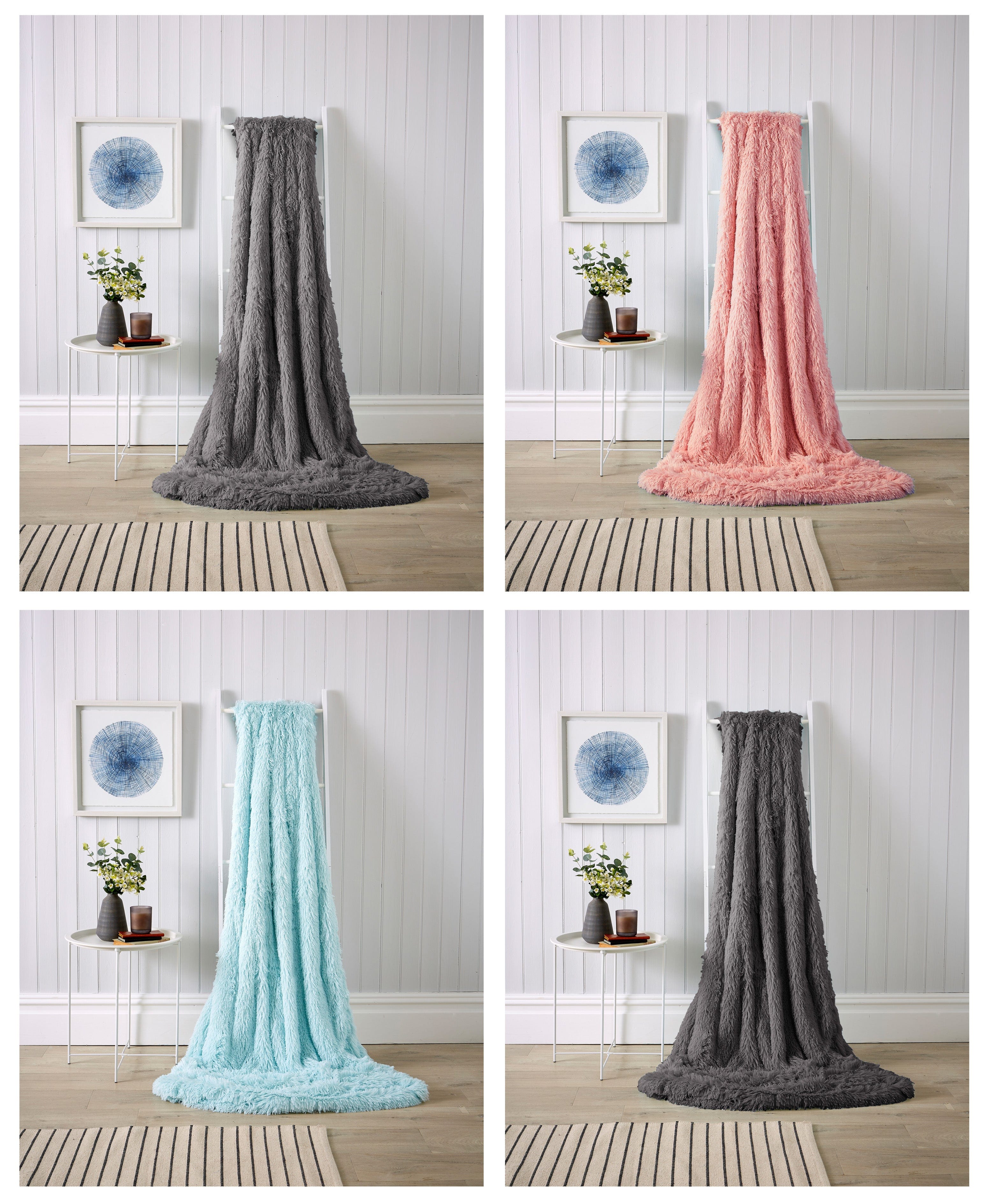 OLIVIA ROCCO Oversized Chunky Soft Fleece Blanket Fluffy Faux Fur Throw for Bed and Sofa in Calming Colours Ultra Cozy Texture