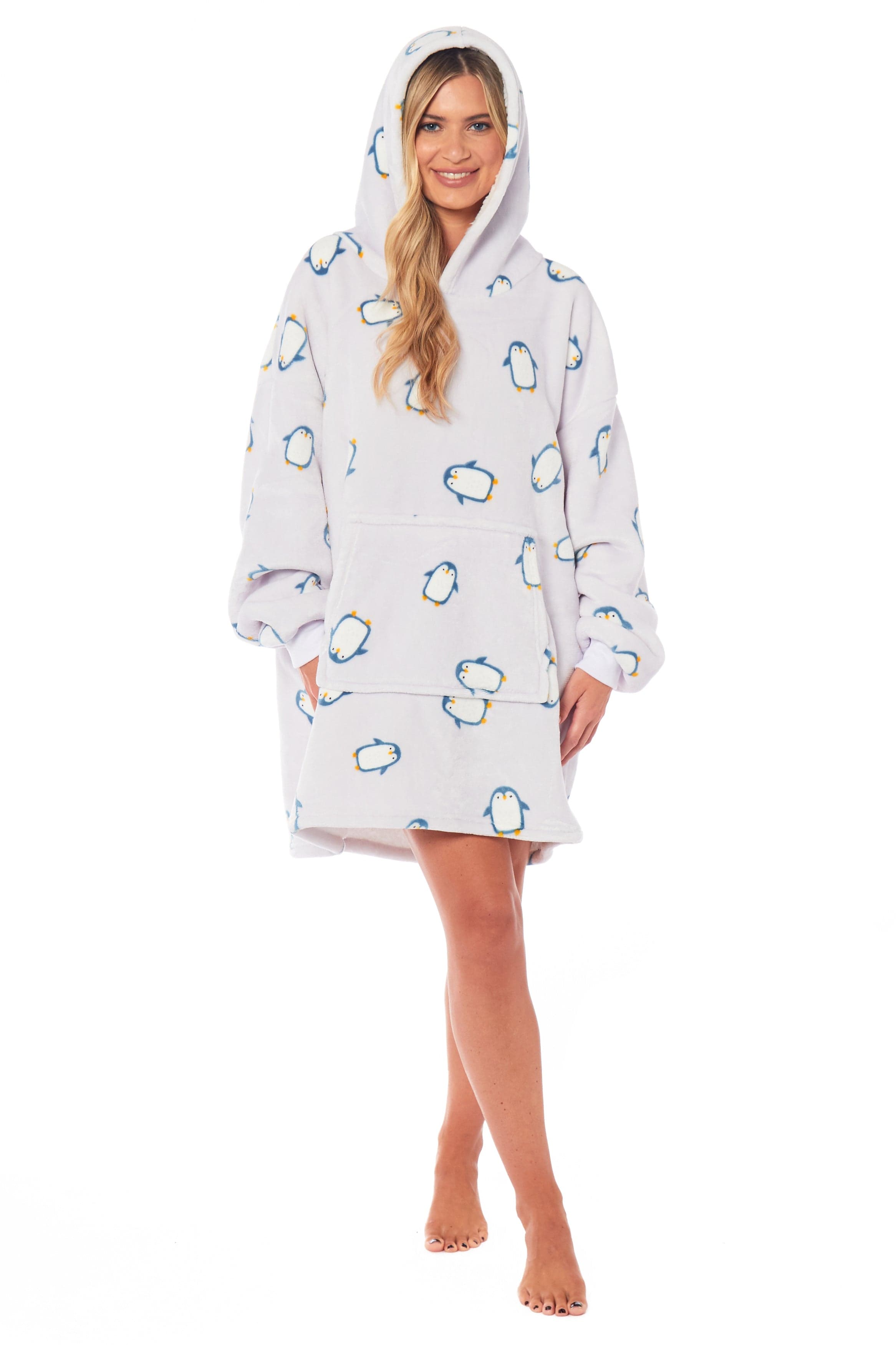 OLIVIA ROCCO Oversized Penguin Hooded Blanket Plush Fleece Reversible Sherpa Giant Hoodie Sweatshirt Ultra Soft Flannel Loungewear for Adults and Kids