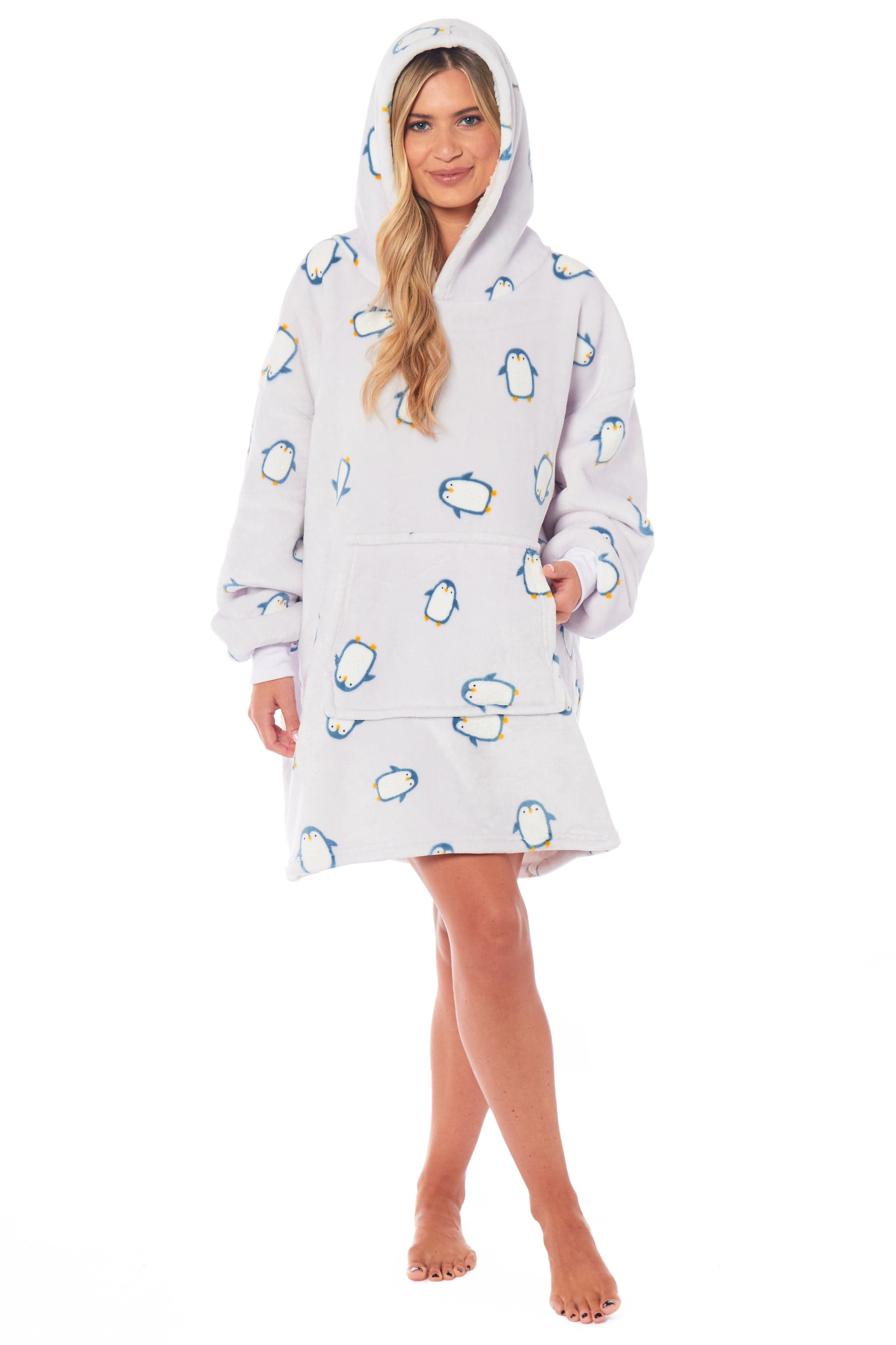 OLIVIA ROCCO Oversized Penguin Hooded Blanket Plush Fleece Reversible Sherpa Giant Hoodie Sweatshirt Ultra Soft Flannel Loungewear for Adults and Kids