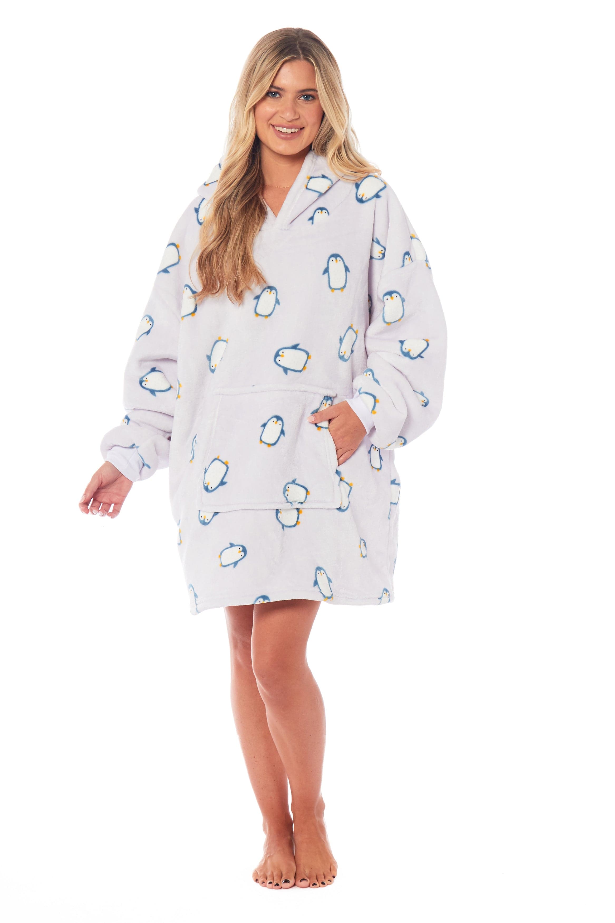 OLIVIA ROCCO Oversized Penguin Hooded Blanket Plush Fleece Reversible Sherpa Giant Hoodie Sweatshirt Ultra Soft Flannel Loungewear for Adults and Kids
