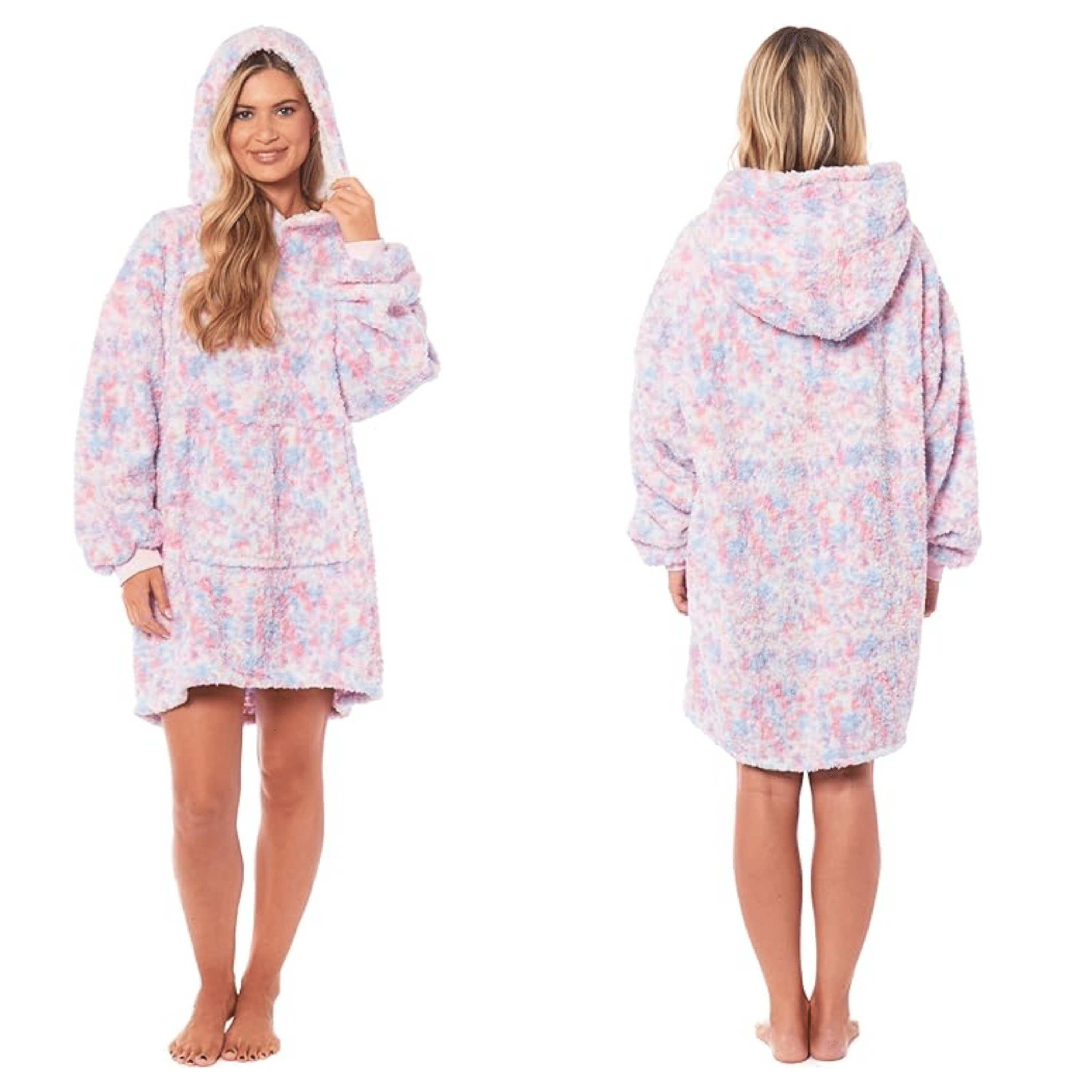 OLIVIA ROCCO Oversized Rainbow Hooded Plush Fleece Blanket With Reversible Sherpa Giant Hoodie Front Pocket For Adults And Kids