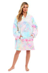 OLIVIA ROCCO Oversized Hooded Tie Dye Rainbow Plush Fleece Blanket With Reversible Sherpa Hoodie Sweatshirt For Adults And Kids Elastic Cuffs Pocket