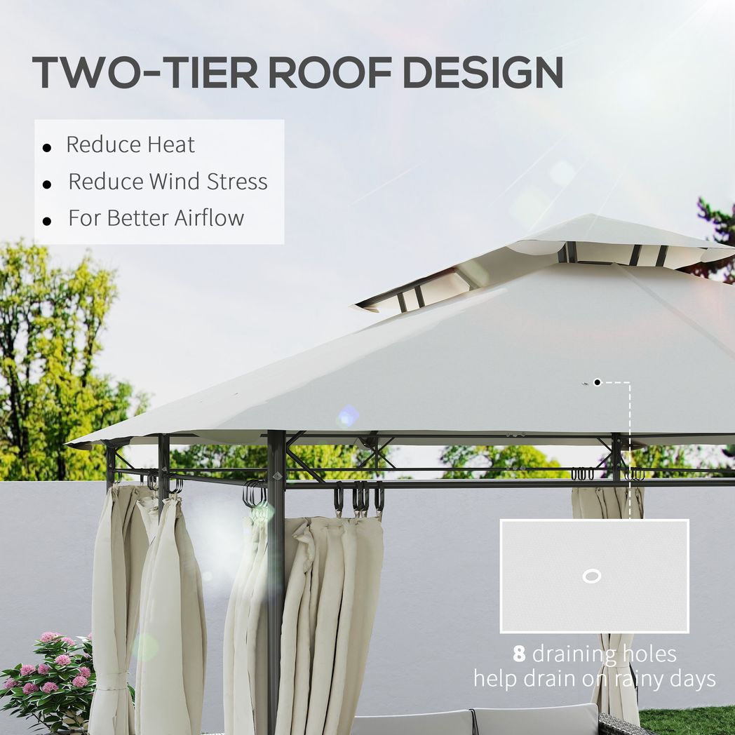 Outsunny 3 x 4m Garden Gazebo with Sides, Double Roof Metal Gazebo