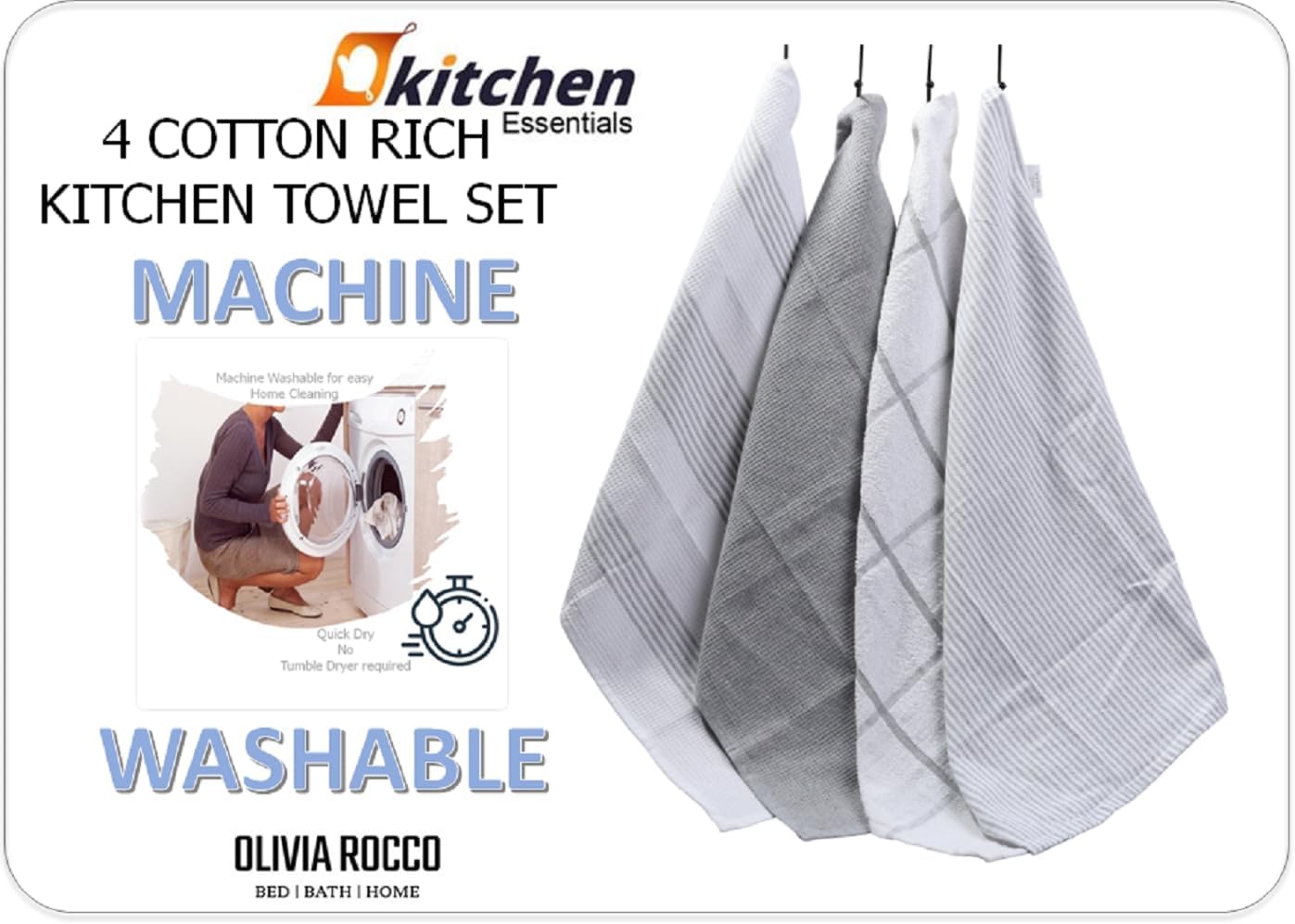 OLIVIA ROCCO Pack Of 4 Green Cotton Tea Towels 65x45 Cm High Absorbency Durable For Drying Dishes And Cleaning Spills For Everyday Kitchen