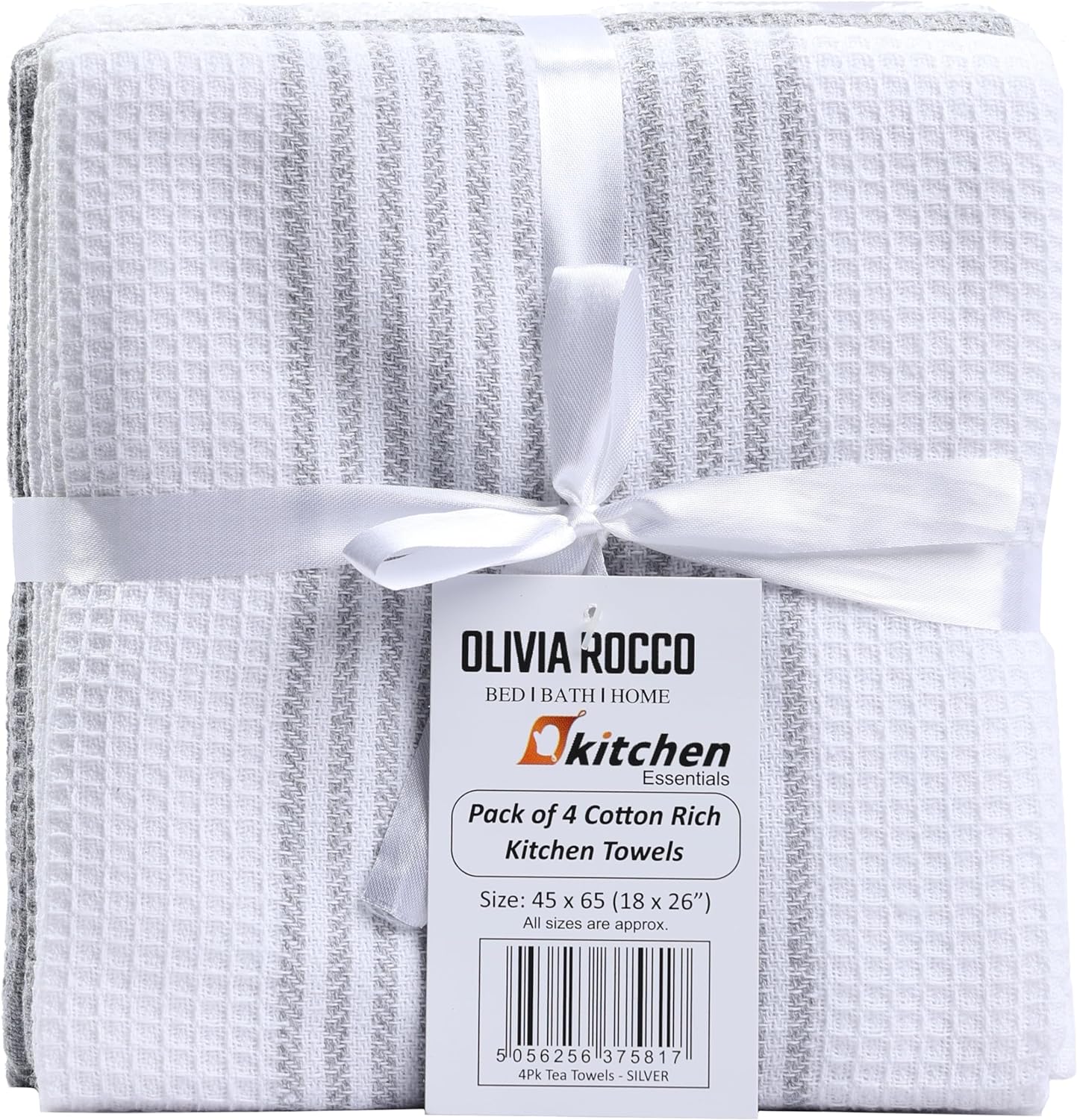 OLIVIA ROCCO Pack Of 4 Green Cotton Tea Towels 65x45 Cm High Absorbency Durable For Drying Dishes And Cleaning Spills For Everyday Kitchen