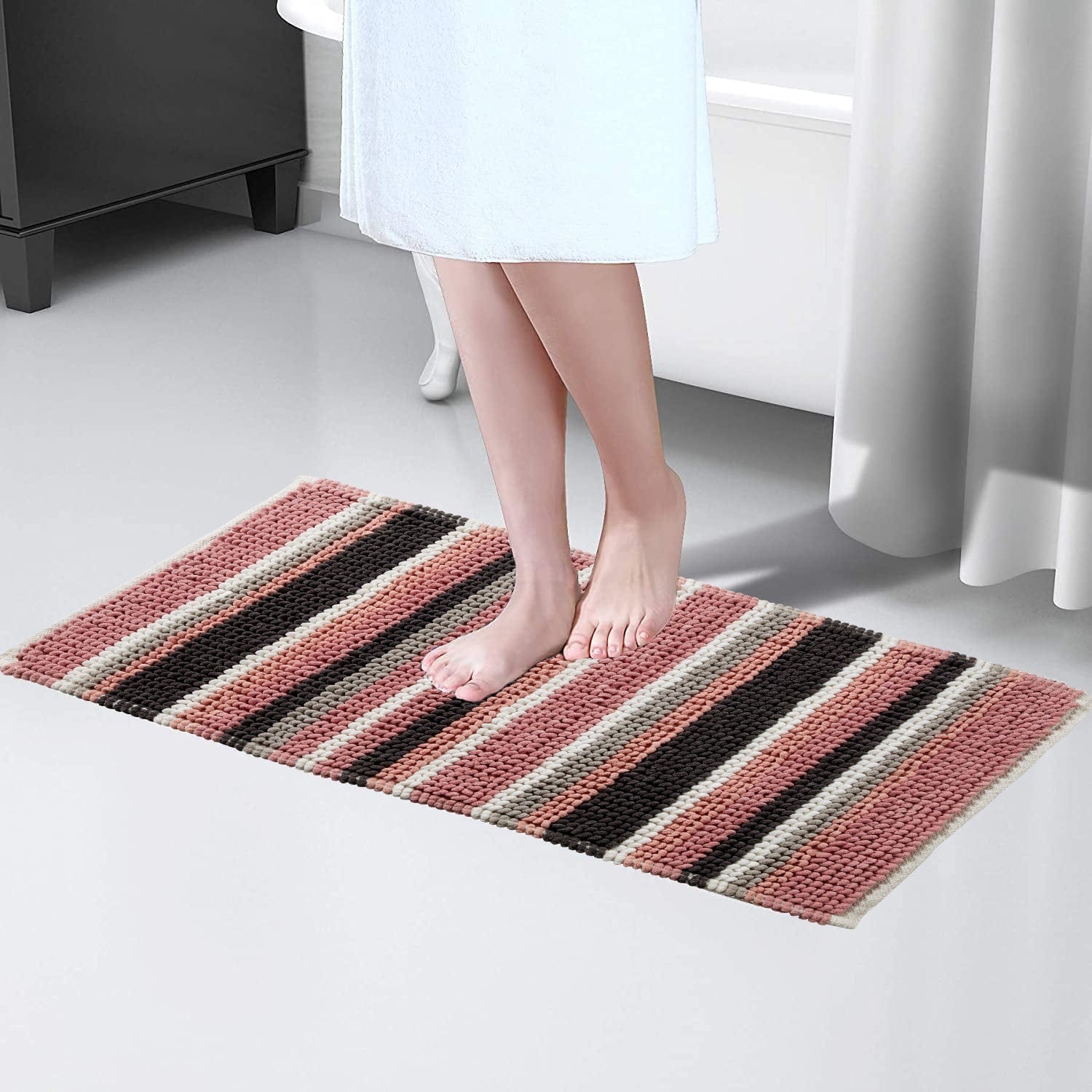 OLIVIA ROCCO Padstow Stripe Bathmat 50 x 80 cm Quick-Drying Anti-Slip Absorbent Durable Bathroom Accessory for Modern Bathrooms