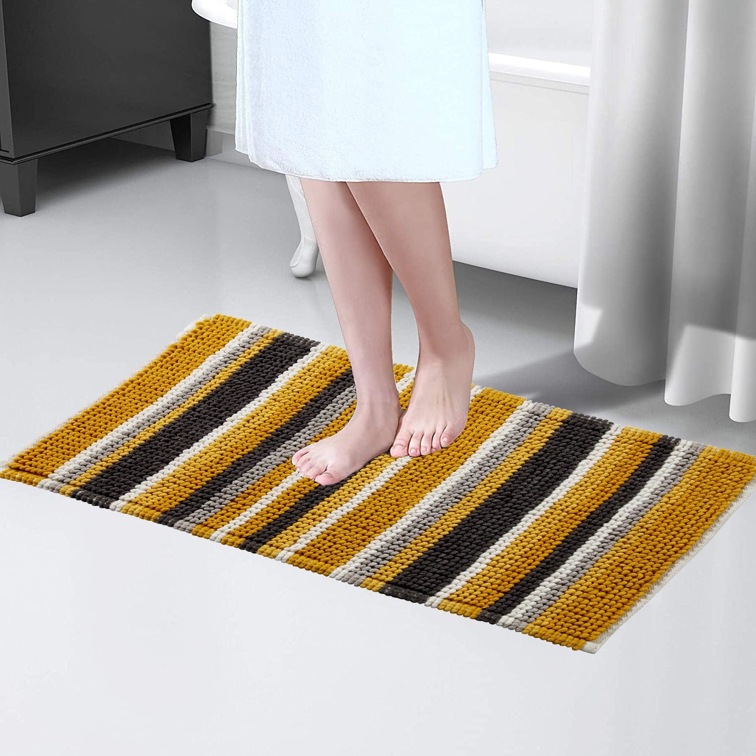 OLIVIA ROCCO Padstow Stripe Bathmat 50 x 80 cm Quick-Drying Anti-Slip Absorbent Durable Bathroom Accessory for Modern Bathrooms