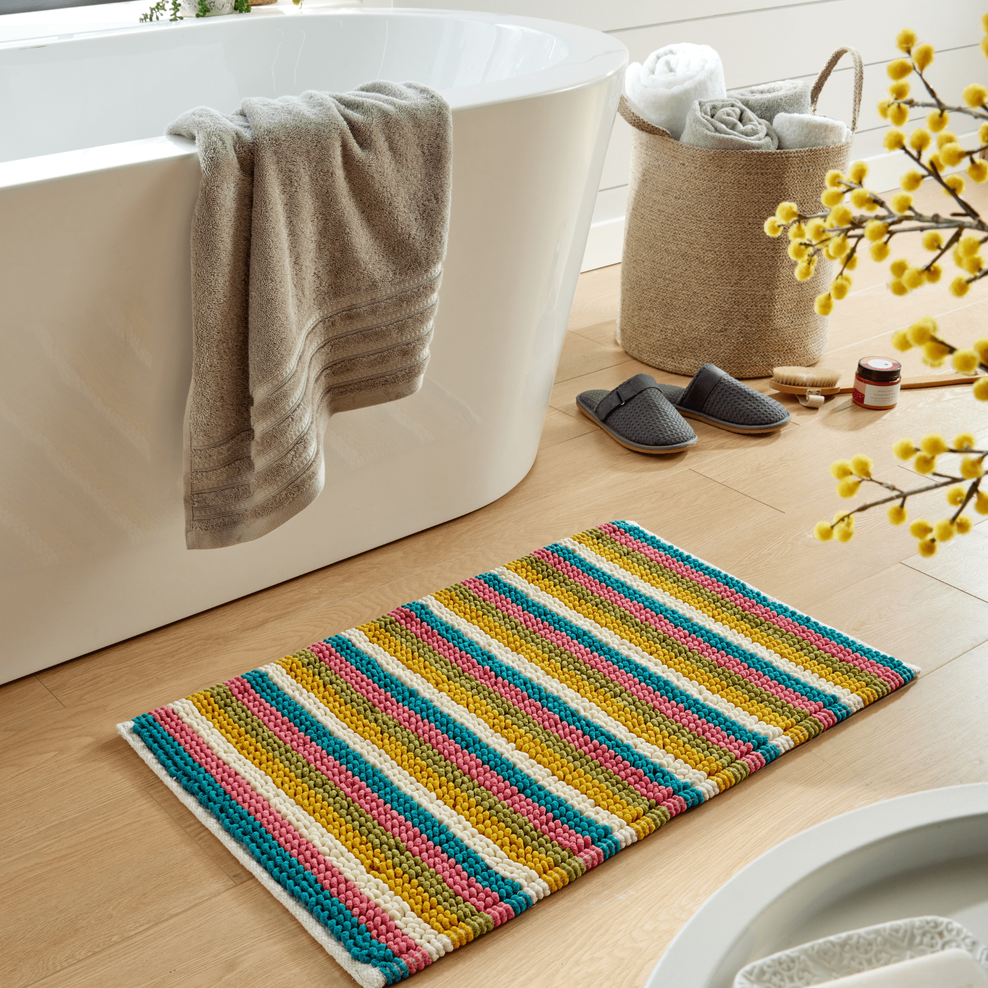 OLIVIA ROCCO Padstow Stripe Bathmat 50 x 80 cm Quick-Drying Anti-Slip Absorbent Durable Bathroom Accessory for Modern Bathrooms