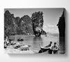 Paradise Island Boats B n W Canvas Wall Art - Zestio