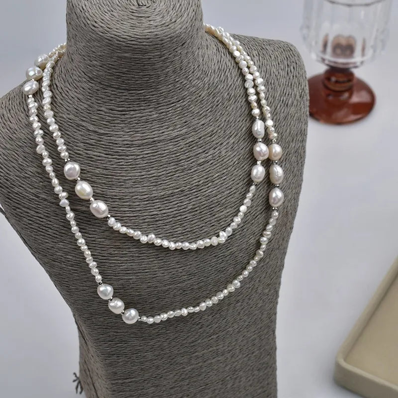 Baroque Double-Sided Light Small Stone Pearl Sweater Chain Cheongsam Natural Freshwater Pearl Necklace Elegant Neck Chain