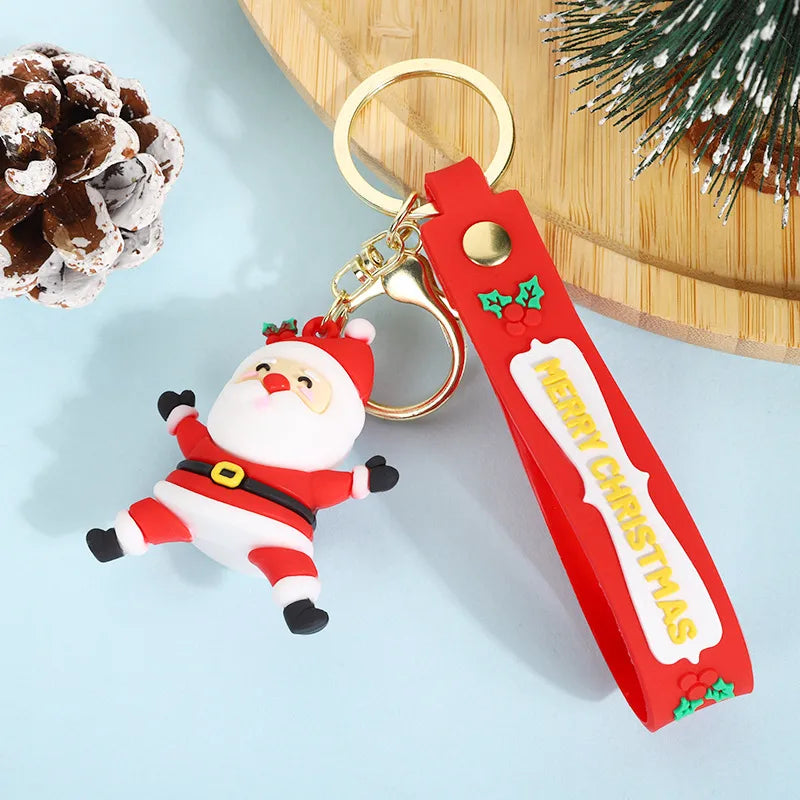Cute Santa Claus PVC Flexible Glue Keychain Pendant Cartoon Snowman Toy Bag Bag Charm Holiday Small Gift
