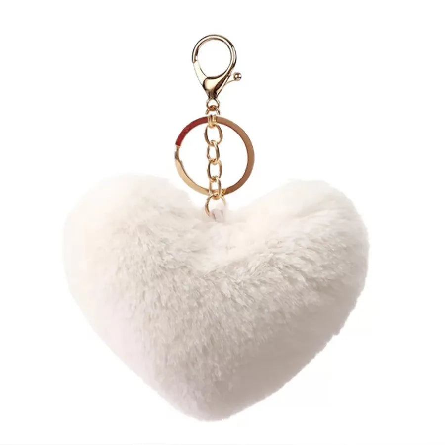 cute heart shape solid color alloy pom poms bag pendant keychain