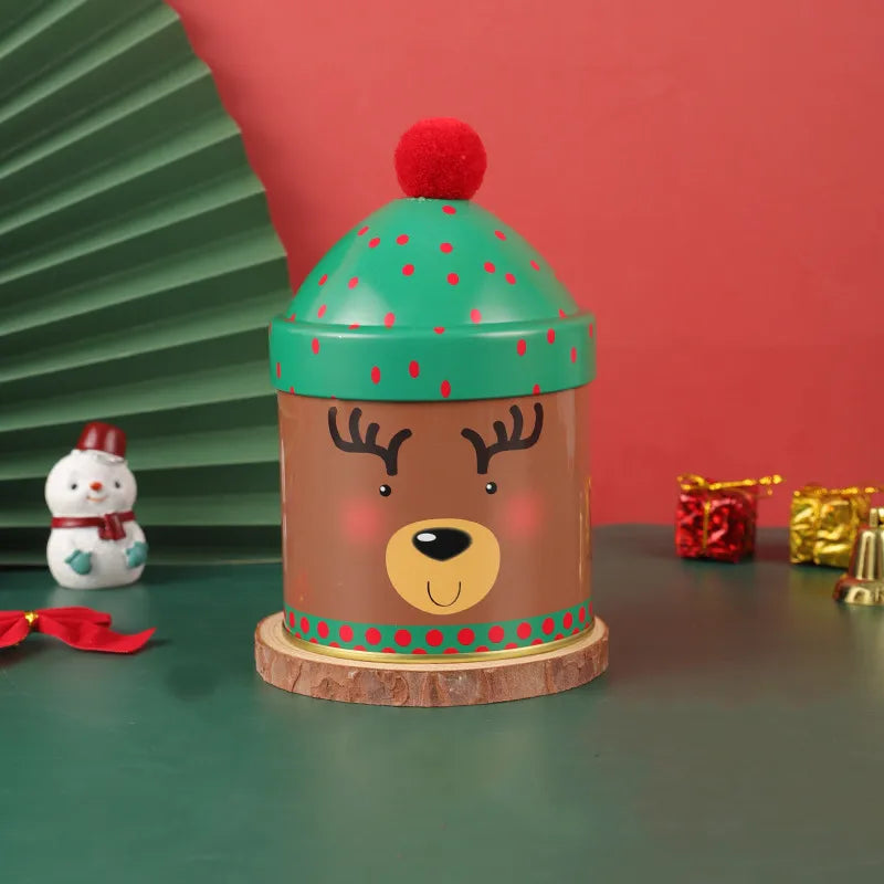 Adorable Christmas Candy Box Santa Claus Reindeer Snowman Storage Can Personalized Christmas Hat Iron Box Gift Packaging